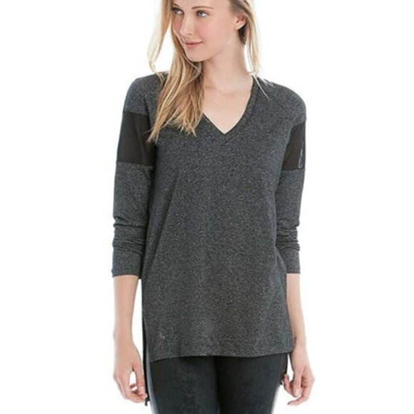 New Lole Gray Long Sleeve Hi Low Hem Lace Top - Picture 9 of 10